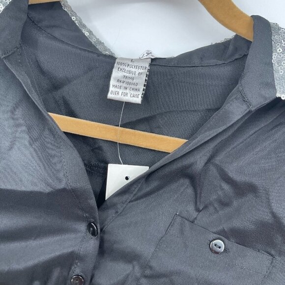 Pinky Juniors Dress Large Black Collared Sequins Short Casual Roll Tab Dressy - Picture 7 of 15